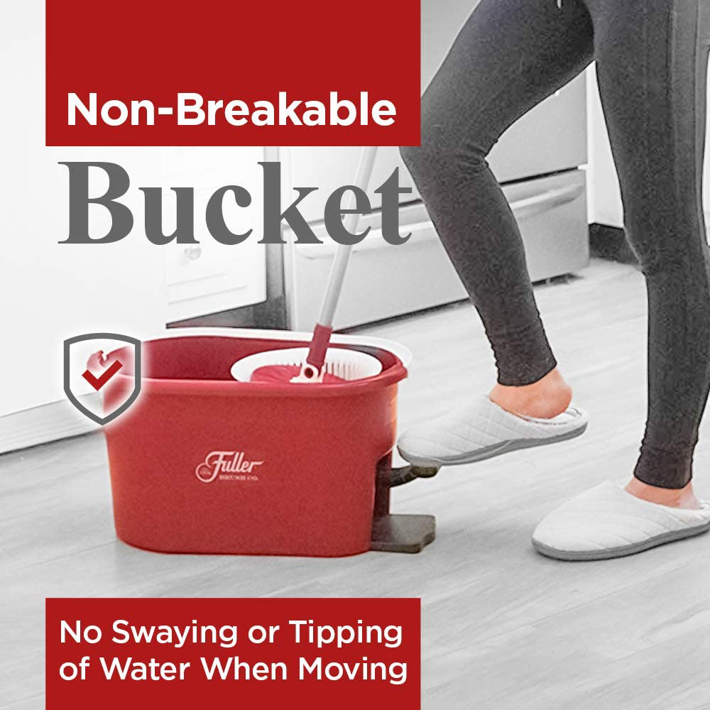 Fuller Brush Spin Mop Bucket System - Easy Wring, 360° Spin - Streak Free Floor Cleaning - 2 Microfiber Mop Heads – Plus Fuller’s Double Strength Oil Soap
