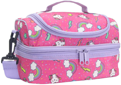 Lunch Box Bag for Boys, Kasqo Insulated Cooler Bag Kids Lunch Tote with Dual Compartments, Blue Dinosaur