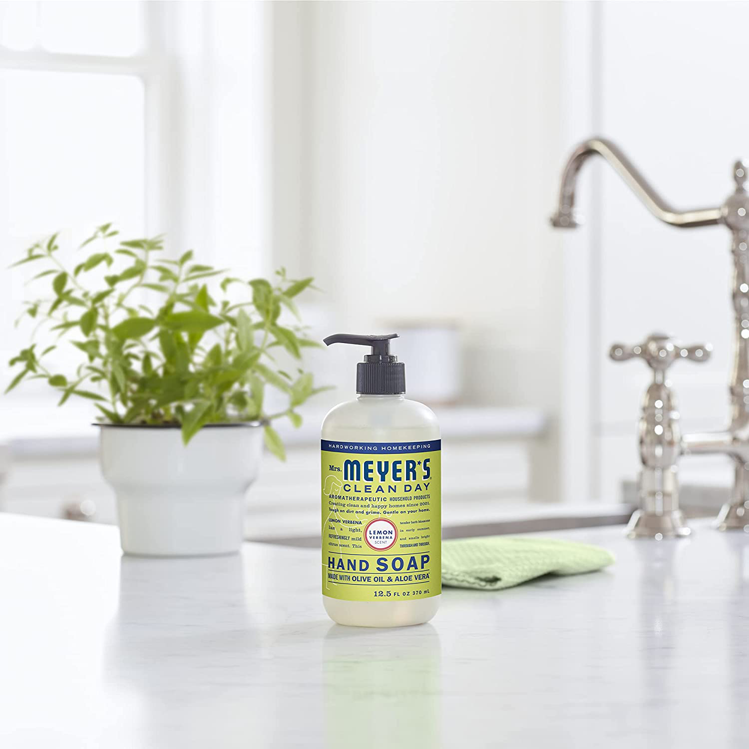 Mrs. Meyer's Clean Day Liquid Hand Soap, Cruelty Free and Biodegradable Hand Wash Formula Made with Essential Oils, Lemon Verbena Scent, 12.5 oz - Pack of 3