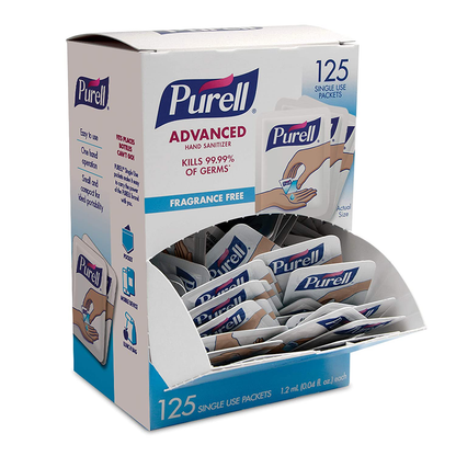 PURELL SINGLES Advanced Hand Sanitizer Gel, Fragrance Free, 125 Count Single-Use Travel Size Packets - 9620-12-125EC