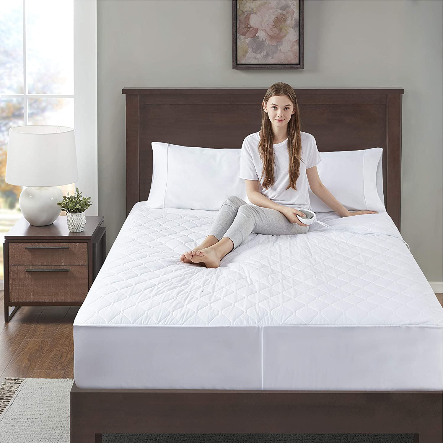 Degrees of Comfort Dual Control Heated Mattress Pad Queen Size | Zone Heating Electric Bed Warmer W/ Auto Shut Off | Fit Up to 15 Inch | 12.5ft Long Cord - 60x80 Inch, White