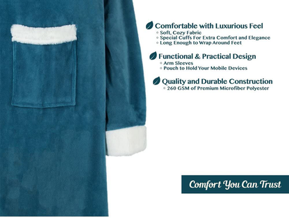 Deluxe Cozy Sherpa or Fleece Adult Wearable 70" Blanket with Sleeves for Men & Women