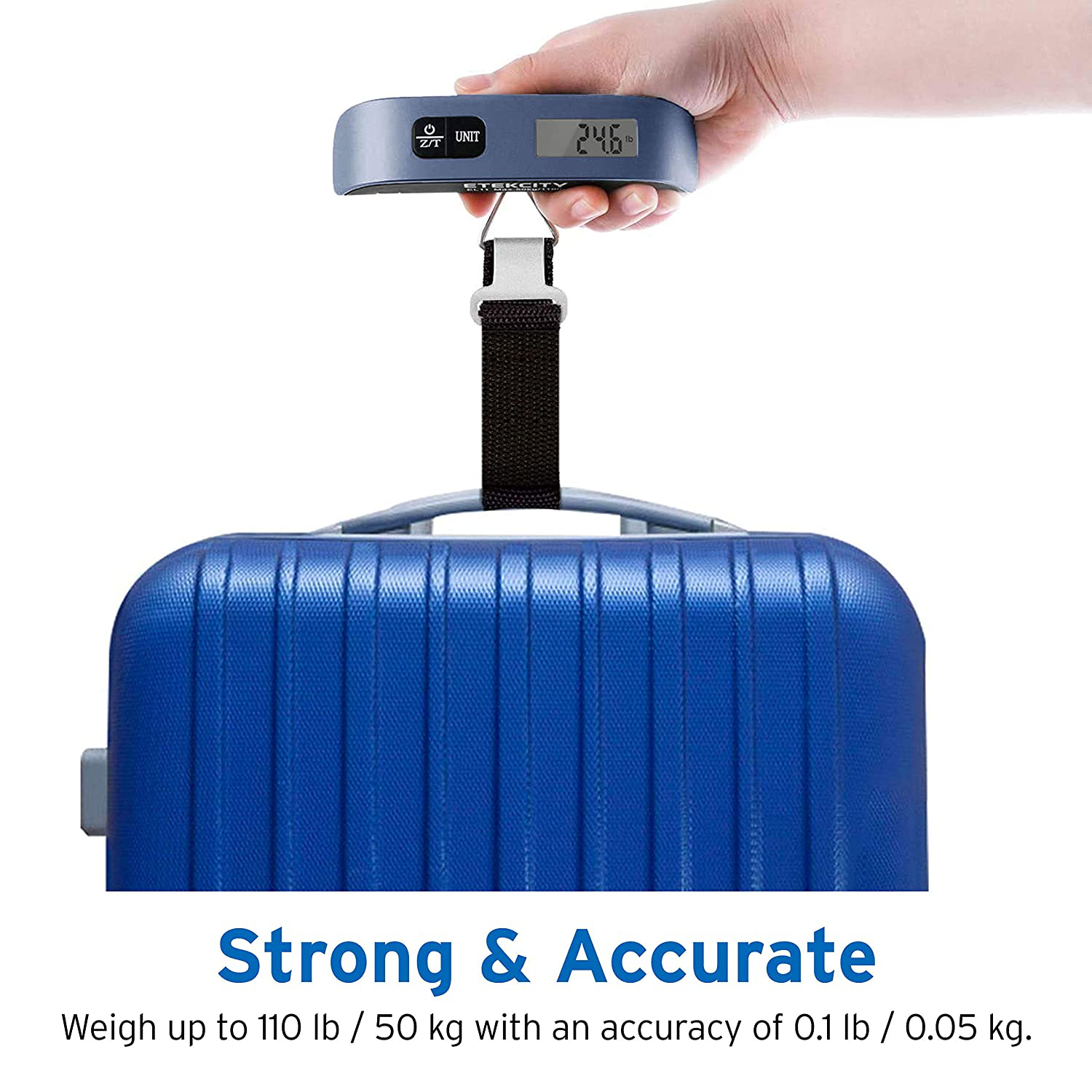 Etekcity Luggage Scale, Digital Portable Handheld Suitcase Weight for Travel with Rubber Paint, Temperature Sensor, 110 Pounds, Battery Included