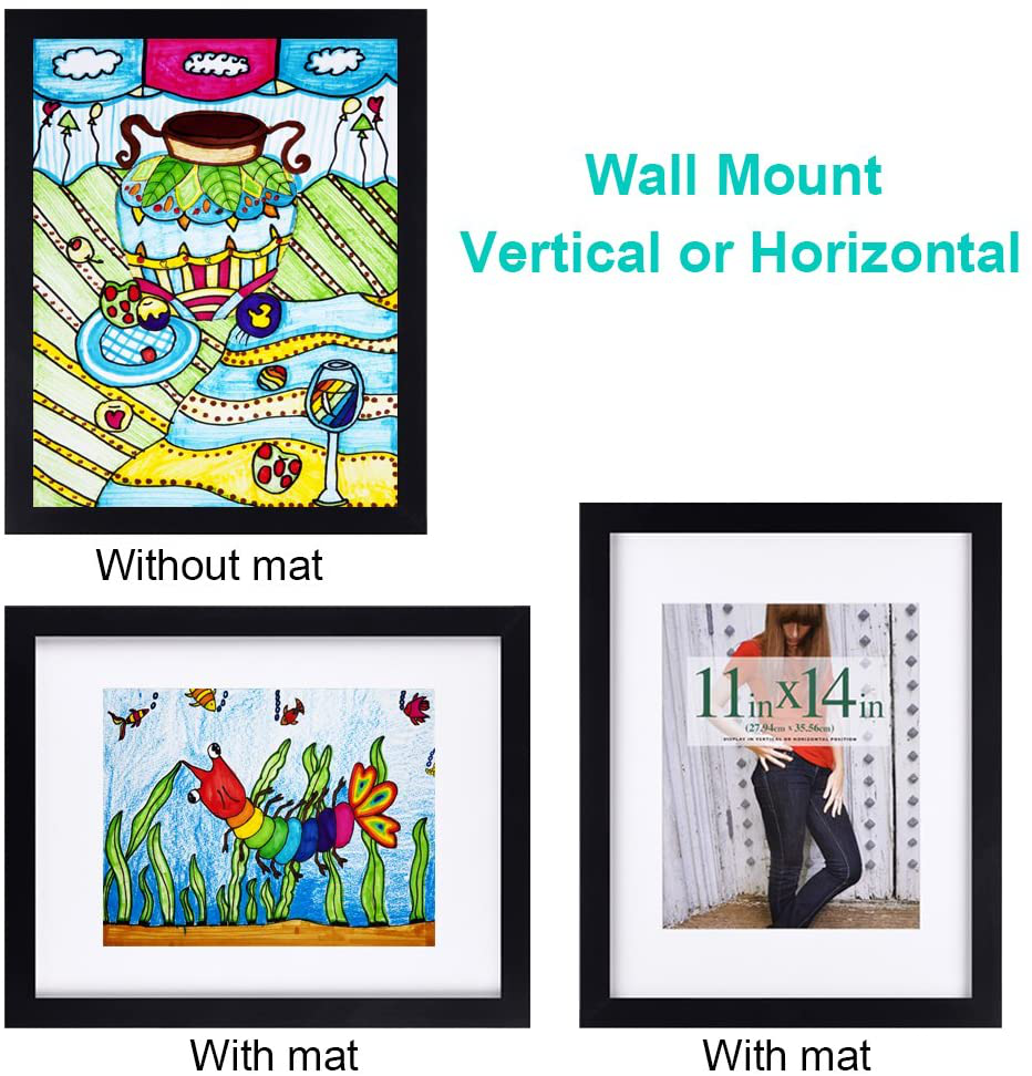 8x10 inch Picture Frames Made of Solid Wood and High Definition Glass Display Pictures 5x7 with Mat or 8x10 Without Mat for Wall Mounting Photo Frame Black