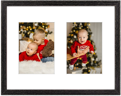 Golden State Art, 11x14 Black Photo Wood Collage Frame with Real Glass and White Mat displays (2) 5x7 Pictures