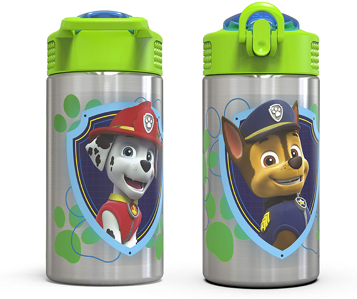 Zak Designs Paw Patrol 15.5oz Stainless Steel Kids Water Bottle with Flip-up Straw Spout - BPA Free Durable Design, Paw Patrol Boy SS