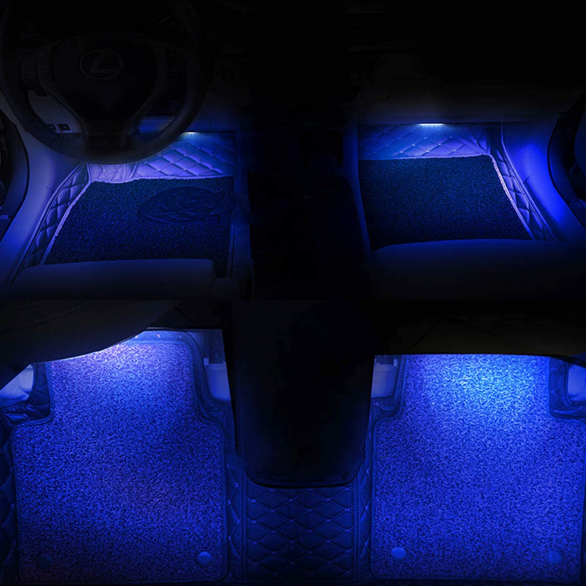Car LED Strip Light, EJ's SUPER CAR 4pcs 48 LED DC 12V Multicolor Music Car Interior Lights LED Under Dash Lighting Atmosphere Neon Lights Kit with Sound Active Function and Wireless Remote Control