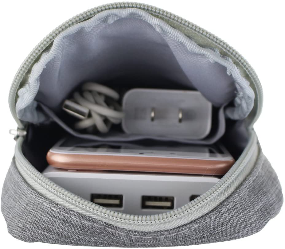 Electronic Accessories Bag,Digital Gadget Organizer Case,Gray Nylon Travel Gear Storage Carrying Sleeve Pouch for Cable,USB,Earphones,Portable Hard Drives,Power Banks