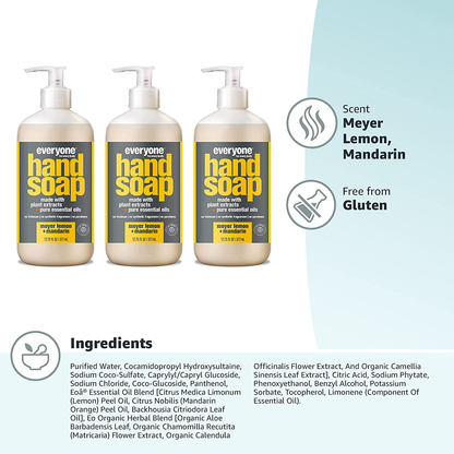 Everyone Liquid Hand Soap, 12.75 Ounce (Pack of 3), Apricot and Vanilla, Plant-Based Cleanser with Pure Essential Oils (Packaging May Vary)