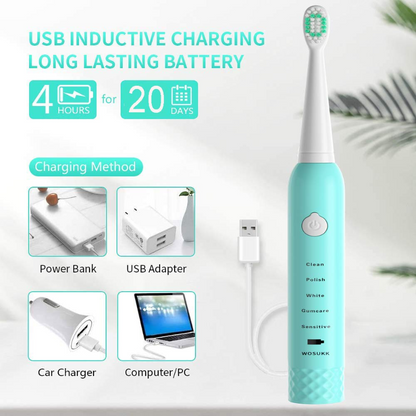 Sonic Electric Toothbrush -5 Modes with Smart Timer, Waterproof USB Charging Rechargeable Ultrasonic Toothbrushes, 4 Replacement Brush Heads