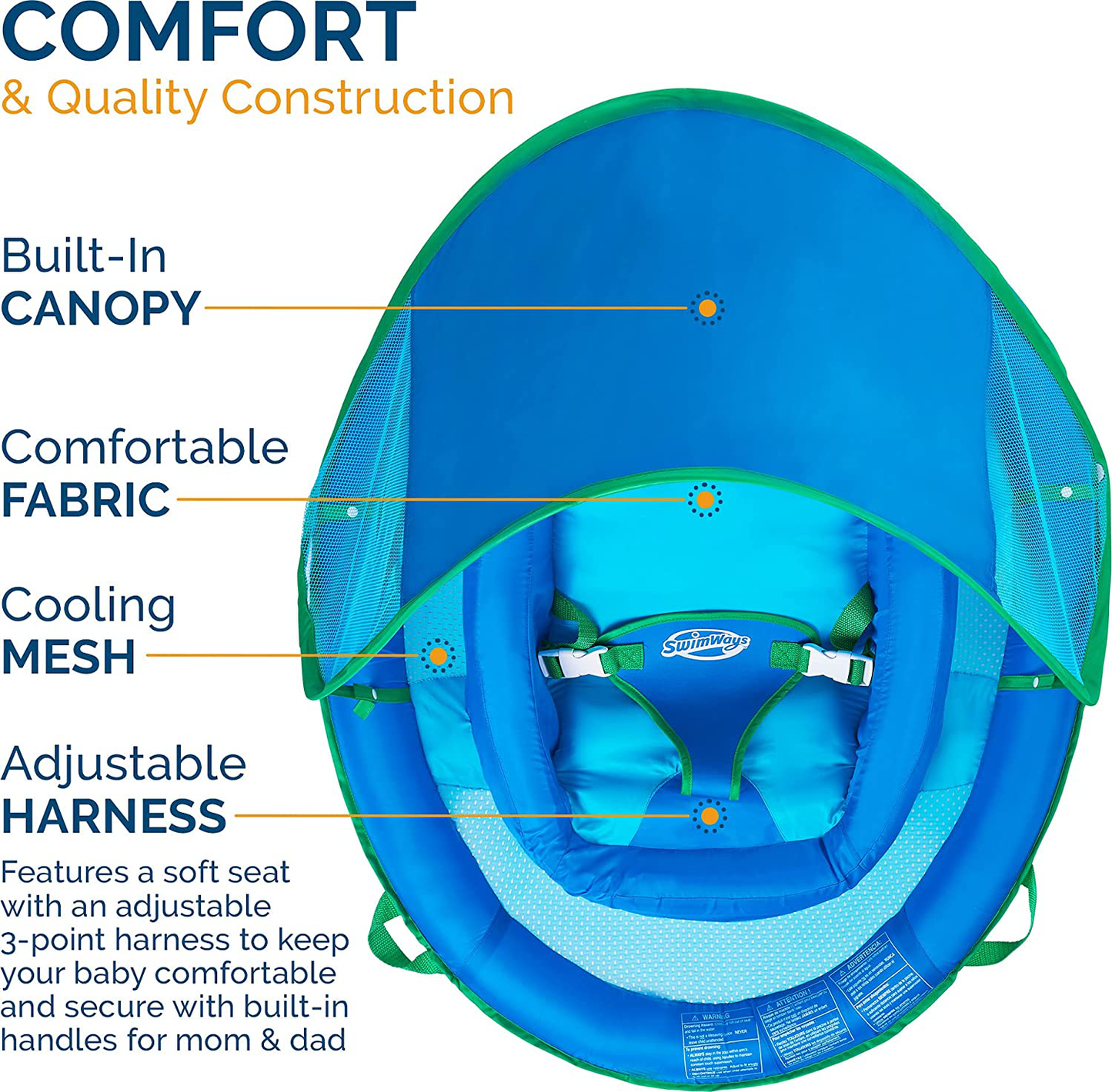SwimWays Infant Baby Spring Float with Adjustable Sun Canopy - Green