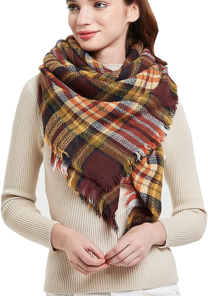 Wander Agio Womens Warm Scarf Square Winter Shawls Large Infinity Scarves Stripe Plaid Scarf