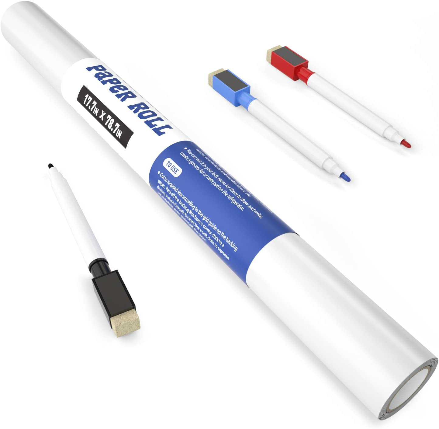Nicpro Dry Erase Paper Stick On, 17.7" X 78.7"(6.5 ft）Self Adhesive White Contact Wallpaper Whiteboard Sticker Decal to Do List with 3 Color Water-Based Pens for Home Office