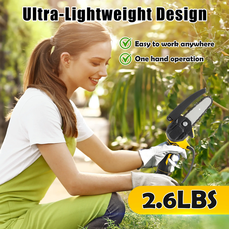4 Inch Mini Chainsaw with 2 Batteries, Portable Cordless Tree Trimming