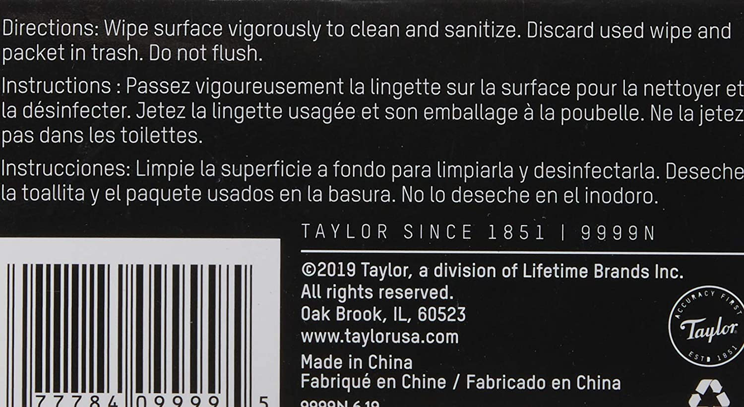 Taylor Precision Products Food Service HACCP Wipes (100-Single Wipes)