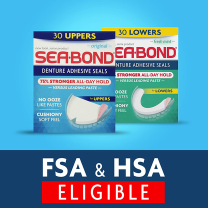 Sea Bond Secure Denture Adhesive Seals Original Uppers, Zinc Free, All Day Hold, Mess Free,15 Count