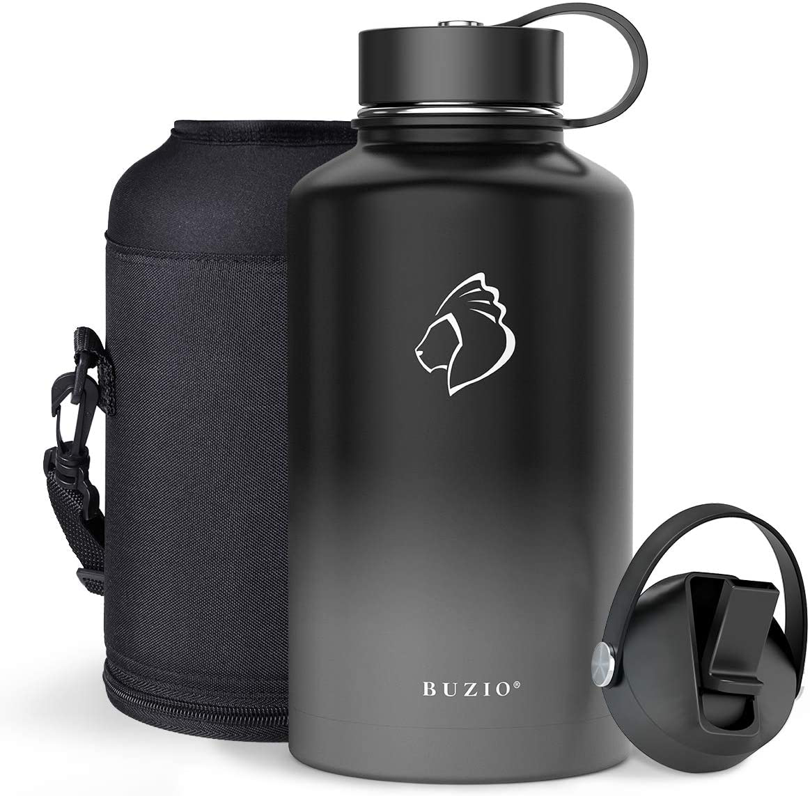 BUZIO Insulated Water Bottle with Straw Lid and Flex Cap, 32oz, 40oz, 64oz, 87oz Modern Double Vacuum Stainless Steel Water Flask, Cold for 48 Hrs Hot for 24 Hrs Simple Thermo Canteen Mug,BPA-Free