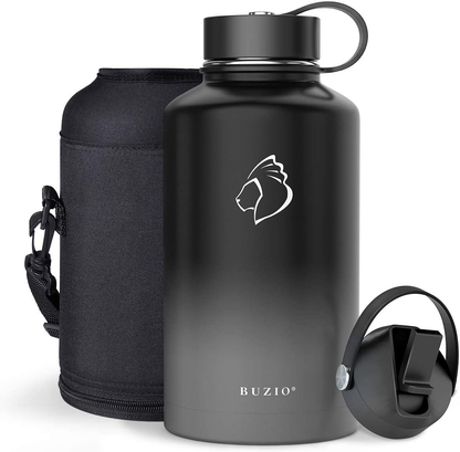 BUZIO Insulated Water Bottle with Straw Lid and Flex Cap, 32oz, 40oz, 64oz, 87oz Modern Double Vacuum Stainless Steel Water Flask, Cold for 48 Hrs Hot for 24 Hrs Simple Thermo Canteen Mug,BPA-Free