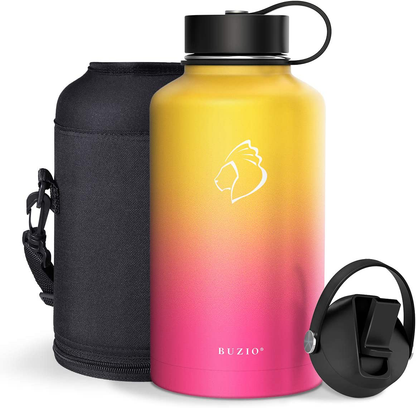 BUZIO Insulated Water Bottle with Straw Lid and Flex Cap, 32oz, 40oz, 64oz, 87oz Modern Double Vacuum Stainless Steel Water Flask, Cold for 48 Hrs Hot for 24 Hrs Simple Thermo Canteen Mug,BPA-Free