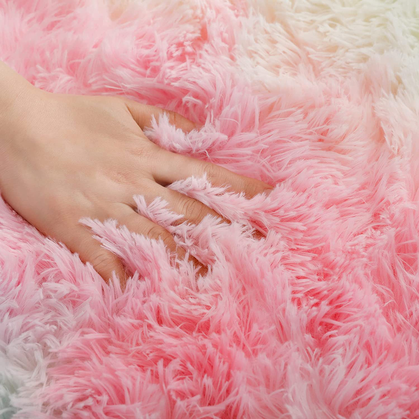 GKLUCKIN Shag Ultra Soft Area Rug, Non-Skid Fluffy 5'x8' Tie-Dyed Light Grey Fuzzy Indoor Faux Fur Rugs for Living Room Bedroom Nursery Decor Furry Carpet Kids Playroom