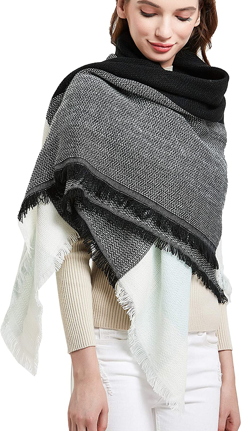 Wander Agio Womens Warm Scarf Square Winter Shawls Large Infinity Scarves Stripe Plaid Scarf