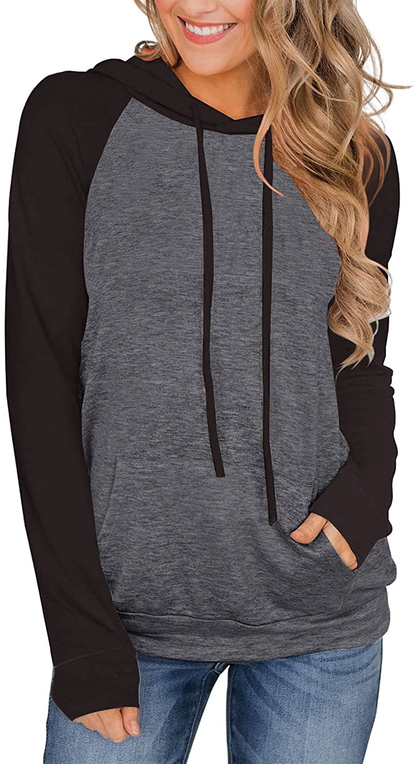 PINKMSTYLE Womens Color Block Hoodies Casual lightweight Drawstring Pullover Sweatshirt Fall Long Sleeve Tops with Pocket