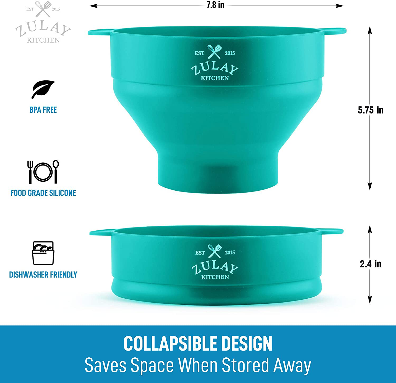 Zulay Kitchen Microwave Popcorn Popper Collapsible, BPA Free Silicone Popcorn Popper Microwave Collapsible Bowl, Quick & Easy Popcorn Popper Silicone Microwave (Aqua)