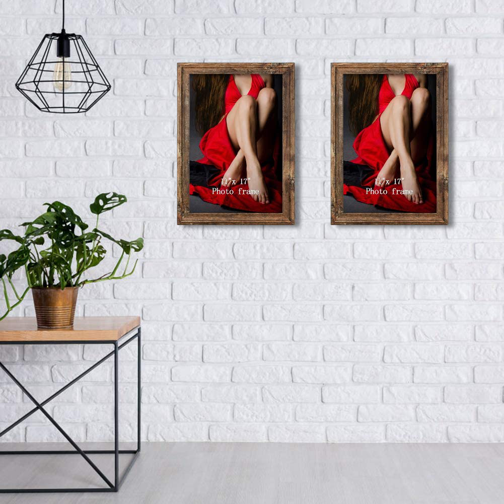 Calenzana 11x17 Poster Picture Frames Rustic Distressed Photo Frame 11 x 17 Set, Wall Hanging, 2 Pack, Brown