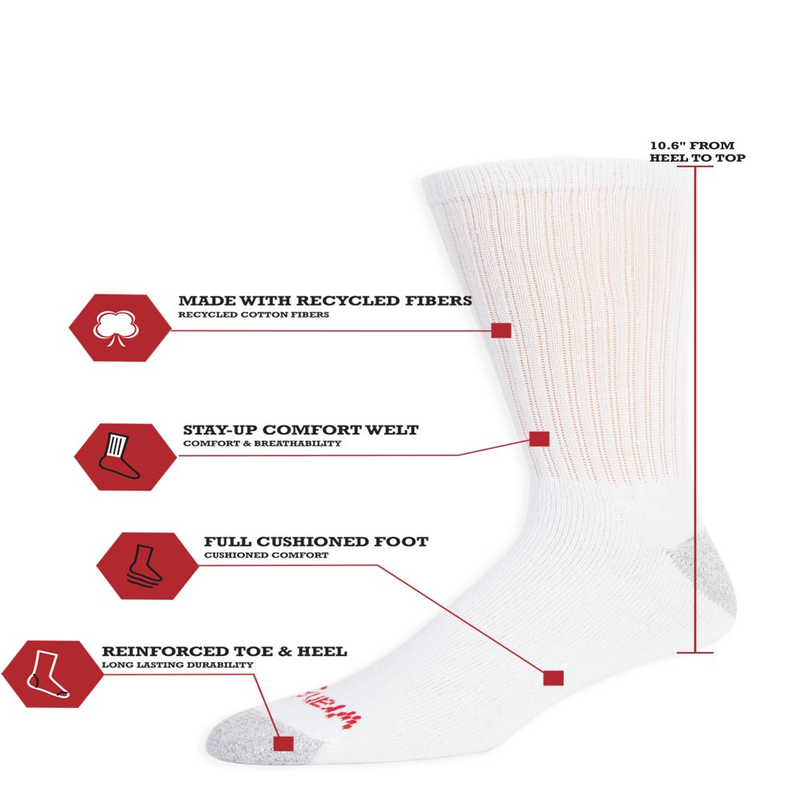 12 Pair Pack Men's Cushion Crew Works Socks