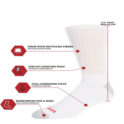 12 Pair Pack Men's Cushion Crew Works Socks