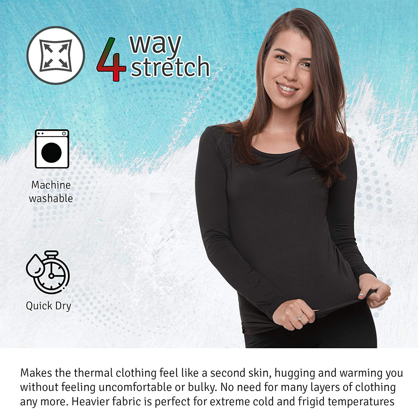 Women Thermal Underwear Top by Outland; Base Layer; Soft Lightweight Warm Fleece