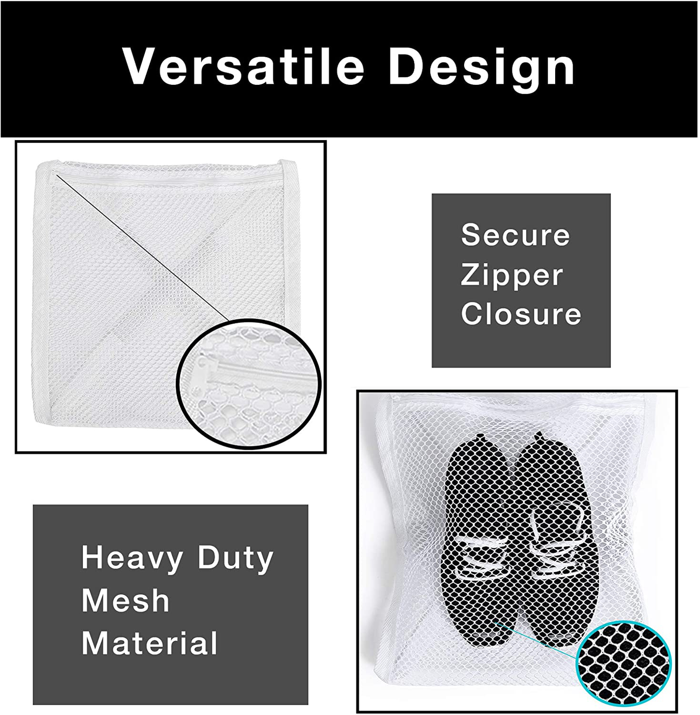 Smart Design Sneaker Dryer & Wash Bag w/ Elastic Straps - Durable Fabric - for Shoes, Clothing, & Laundry - Home Organization (15.5 x 15.5 Inch) [White]