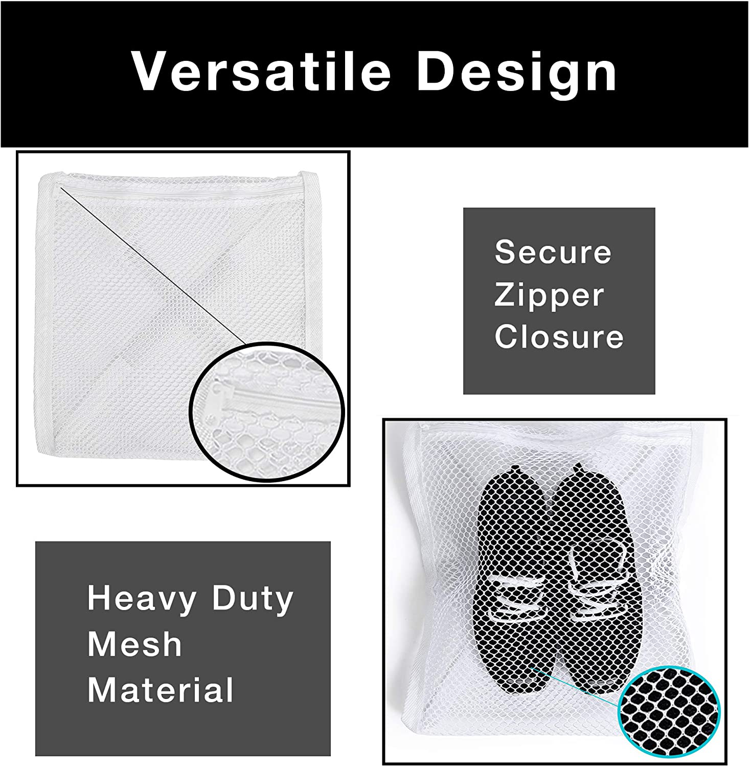 Smart Design Sneaker Dryer & Wash Bag w/ Elastic Straps - Durable Fabric - for Shoes, Clothing, & Laundry - Home Organization (15.5 x 15.5 Inch) [White]