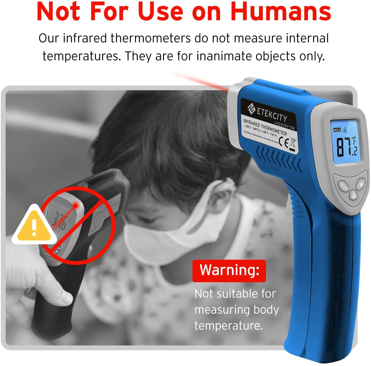 Etekcity Gun Non-contact-58°F ~1022°F (-50°C ~ 550°C) ith Adjustable Emissivity & Max Measure for Meat Refrigerator Pool Oven, Blue