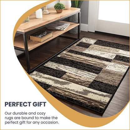 SUPERIOR Rockwood Modern Geometric Patchwork Polypropylene Indoor Area Rug or Runner with Jute Backing, 3' X 5', Slate