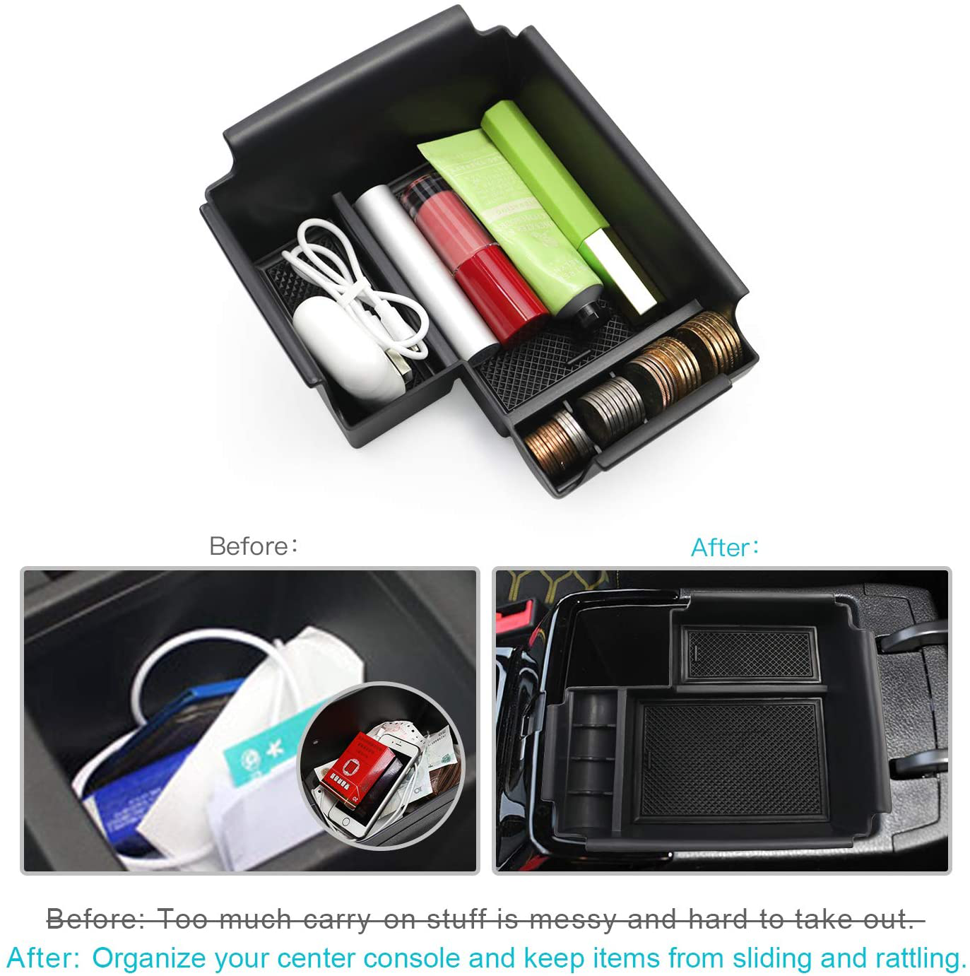 Center Console Accessory Organizer for 2020 2021 Forte, ABS Material Armrest Box Insert Tray Glove Secondary Storage Box