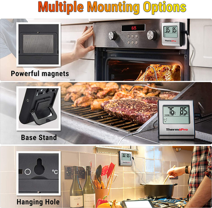 ThermoPro TP-16 Large LCD Digital Cooking Food Meat Smoker Oven Kitchen BBQ Grill Thermometer Clock Timer with Stainless Steel Probe