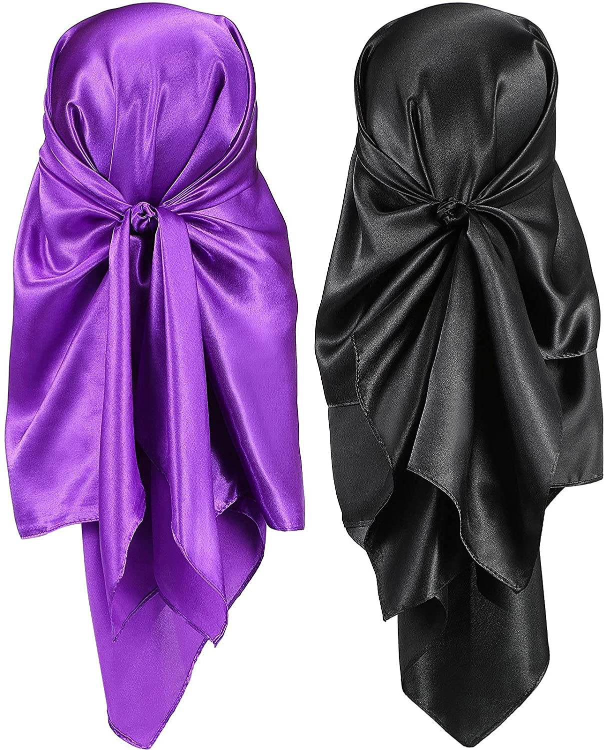 2 Pieces 35 Inch Silk Head Scarf Sleeping Hair Wrapping Night Satin Scarf