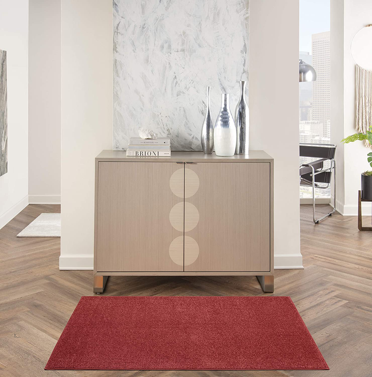Nourison Essentials Solid Contemporary Brick Red 3' X 5' Area Rug , 3' X 5'