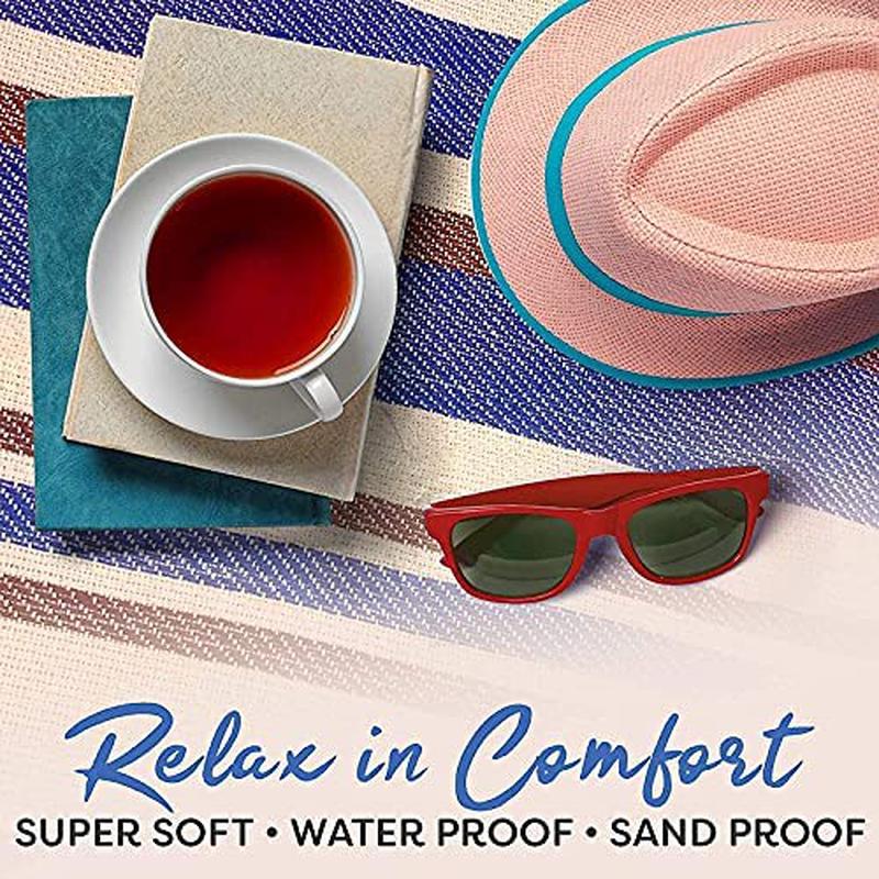 Extra Large Picnic Blanket Dual Layers for Outdoor Water-Resistant Handy Mat Tote Spring Summer Blue and White Striped for The Beach, Camping on Grass