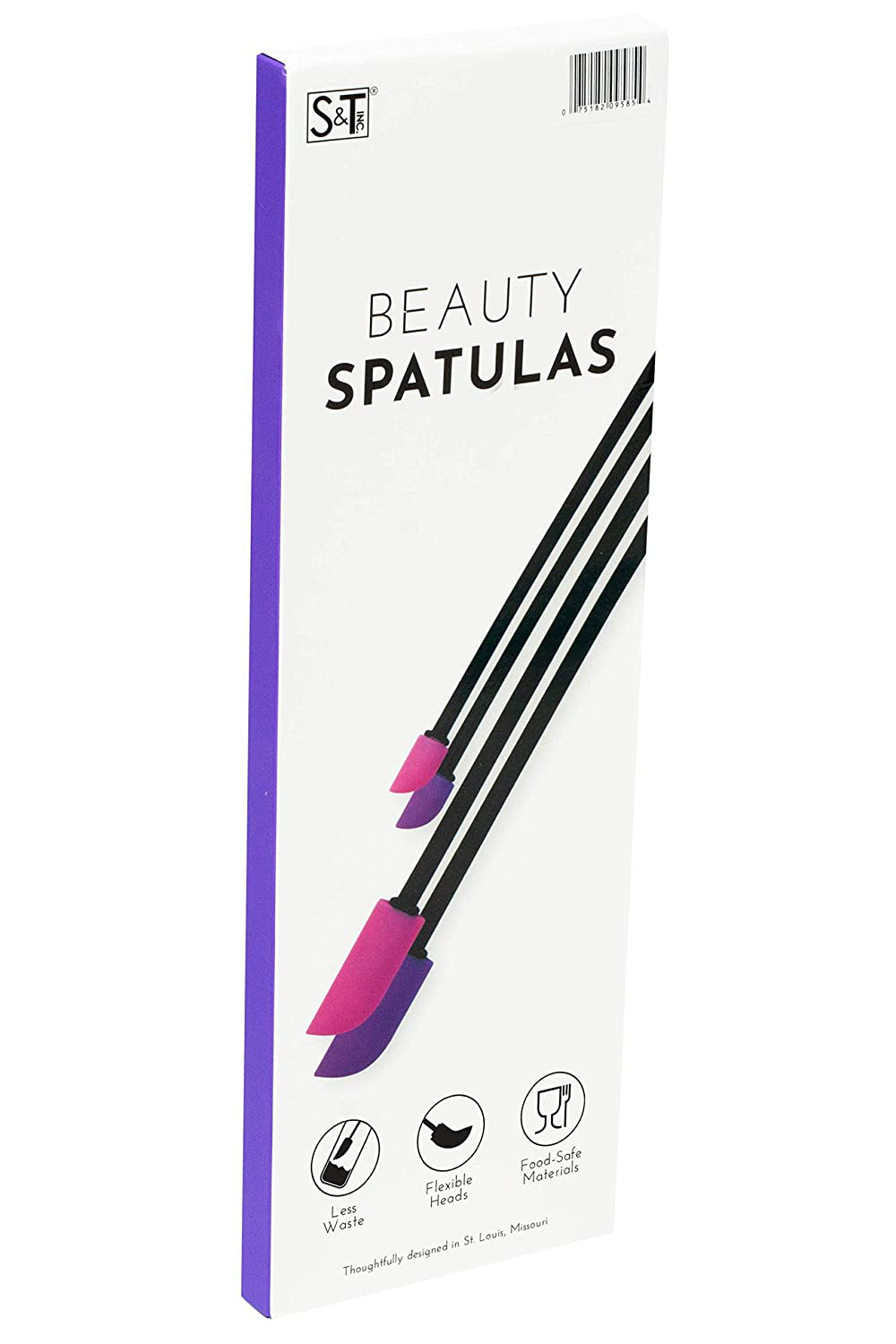 S&T INC. Beauty Spatulas, 2 Piece Set, Large and Small Sizes for Beauty and Kitchen, Black/Pink