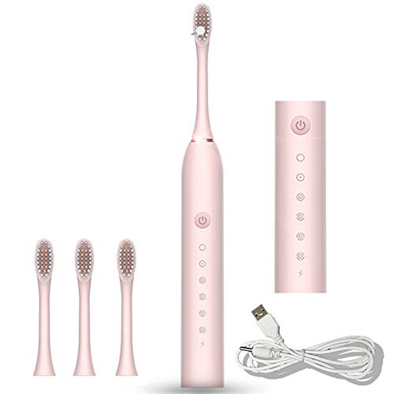 Rechargeable Sonic Electric Toothbrush - 6 Optional Modes IPX7 USB Fast Charging with 2 min Build in Timer & 4 Replacement Brush Heads