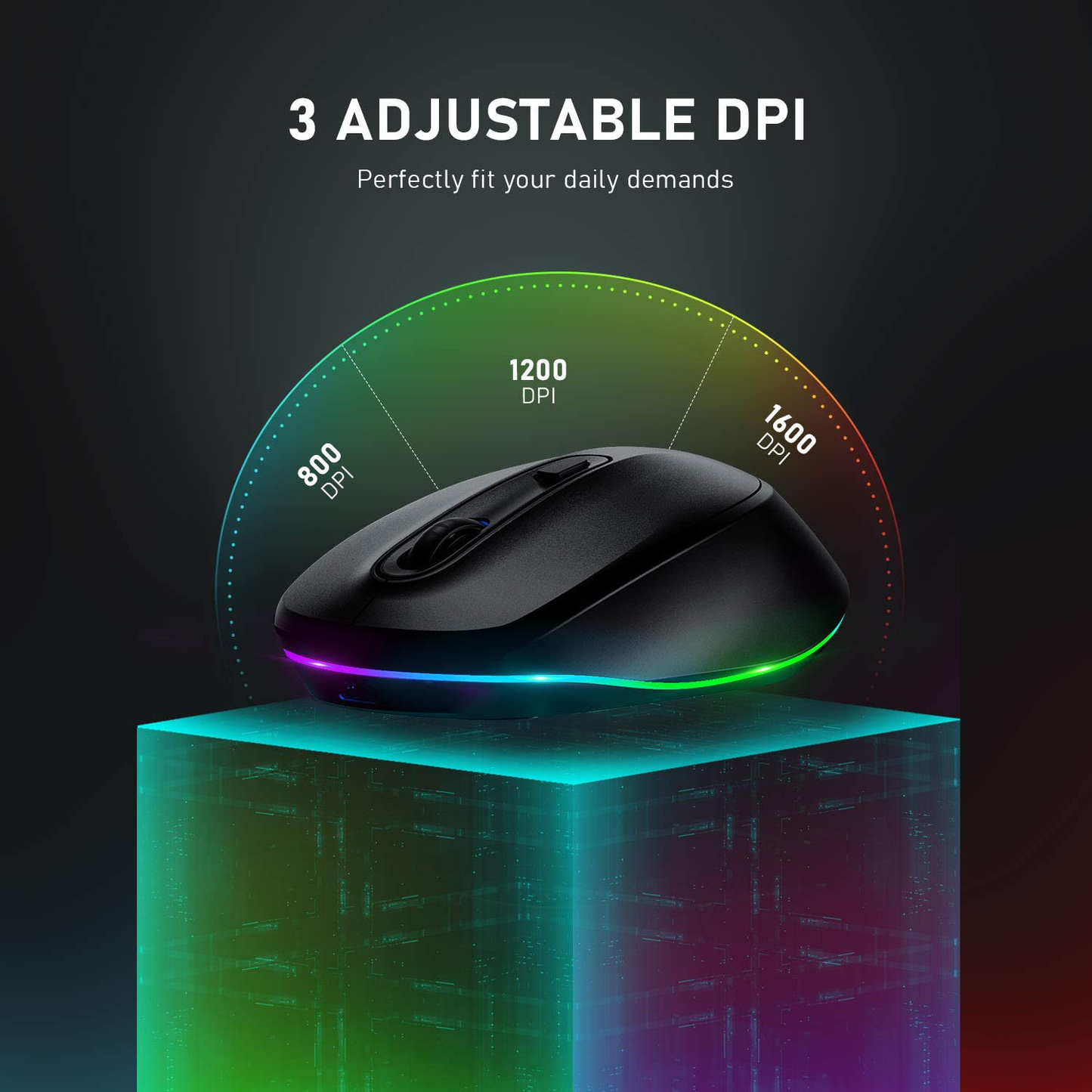 seenda Wireless Mouse, Ultra Silent Rechargeable Light Up LED Mouse with USB Receiver, Comfortable Cordless Mice and 3 Adjustable DPI for Laptop Computer Chromebook, Black