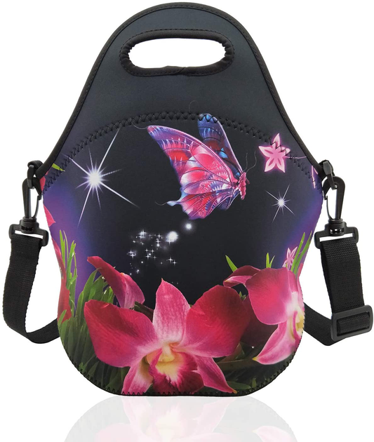 Neoprene Lunch Bags Boxes for Women Men Kids, Insulated Lunch Cooler Tote Bag Box for School Office Work Picnic Travel (Pink Flower)