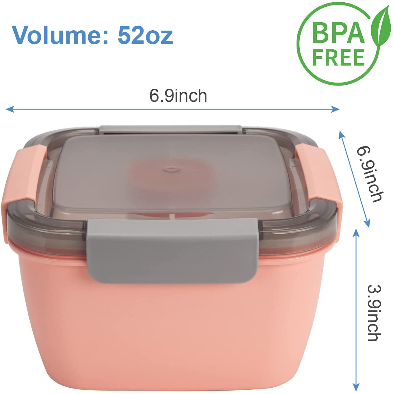 Freshmage Salad Lunch Container To Go, 52-oz Salad Bowls with 3 Compartments, Salad Dressings Container for Salad Toppings, Snacks, Men, Women (Pink)