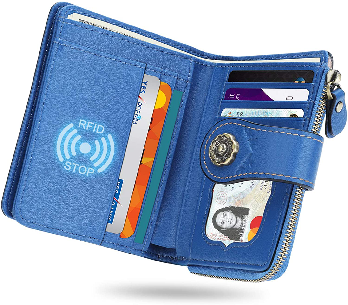 Women Premium Genuine Leather Wallet Credit Card Clutch Wallets,RFID Blocking Zipper Pocket Purse with ID Window