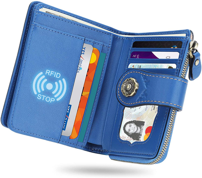 Women Premium Genuine Leather Wallet Credit Card Clutch Wallets,RFID Blocking Zipper Pocket Purse with ID Window
