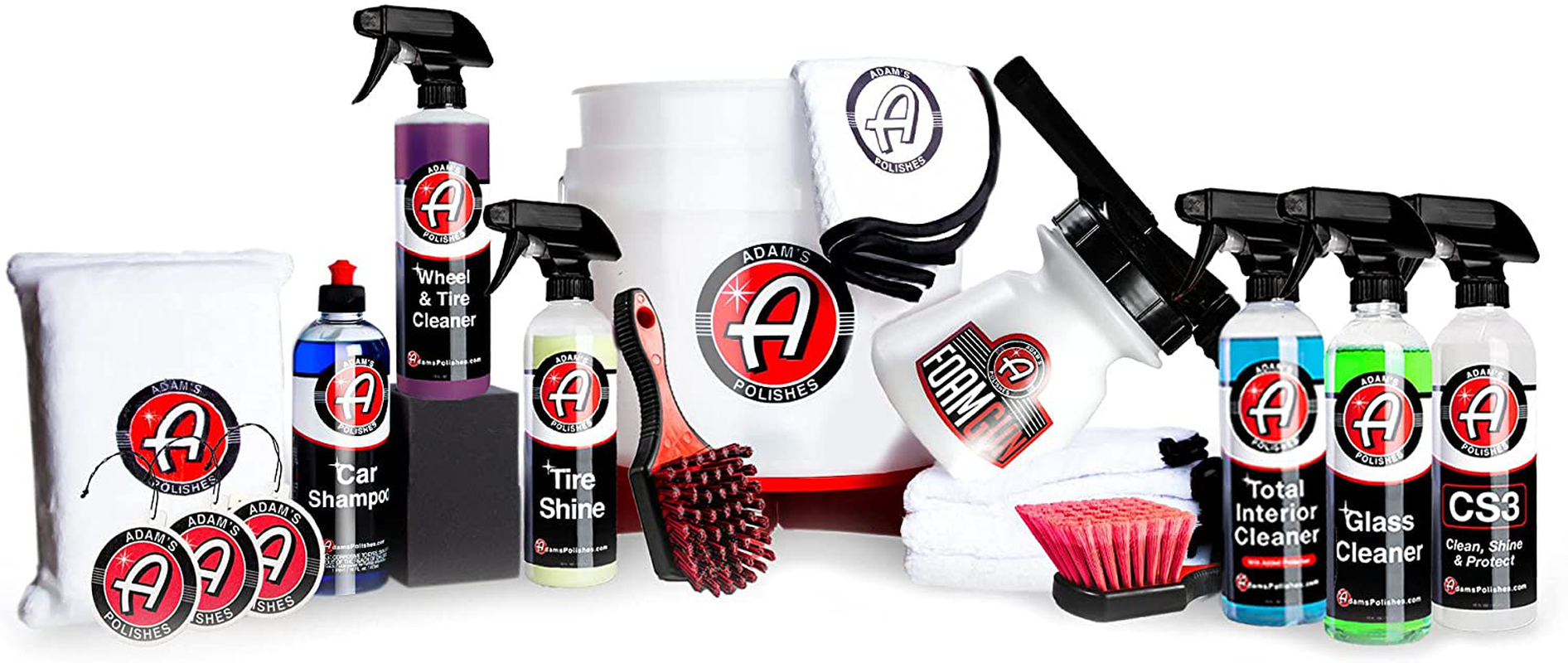 Adam's Arsenal Builder 21 Item Car Wash Kit - Detailing & Cleaning Kit W/ Foam Gun Wash Soap Car Wax Glass Window Cleaner Tire & Wheel Cleaner Interior Cleaner Towels Tire Shine