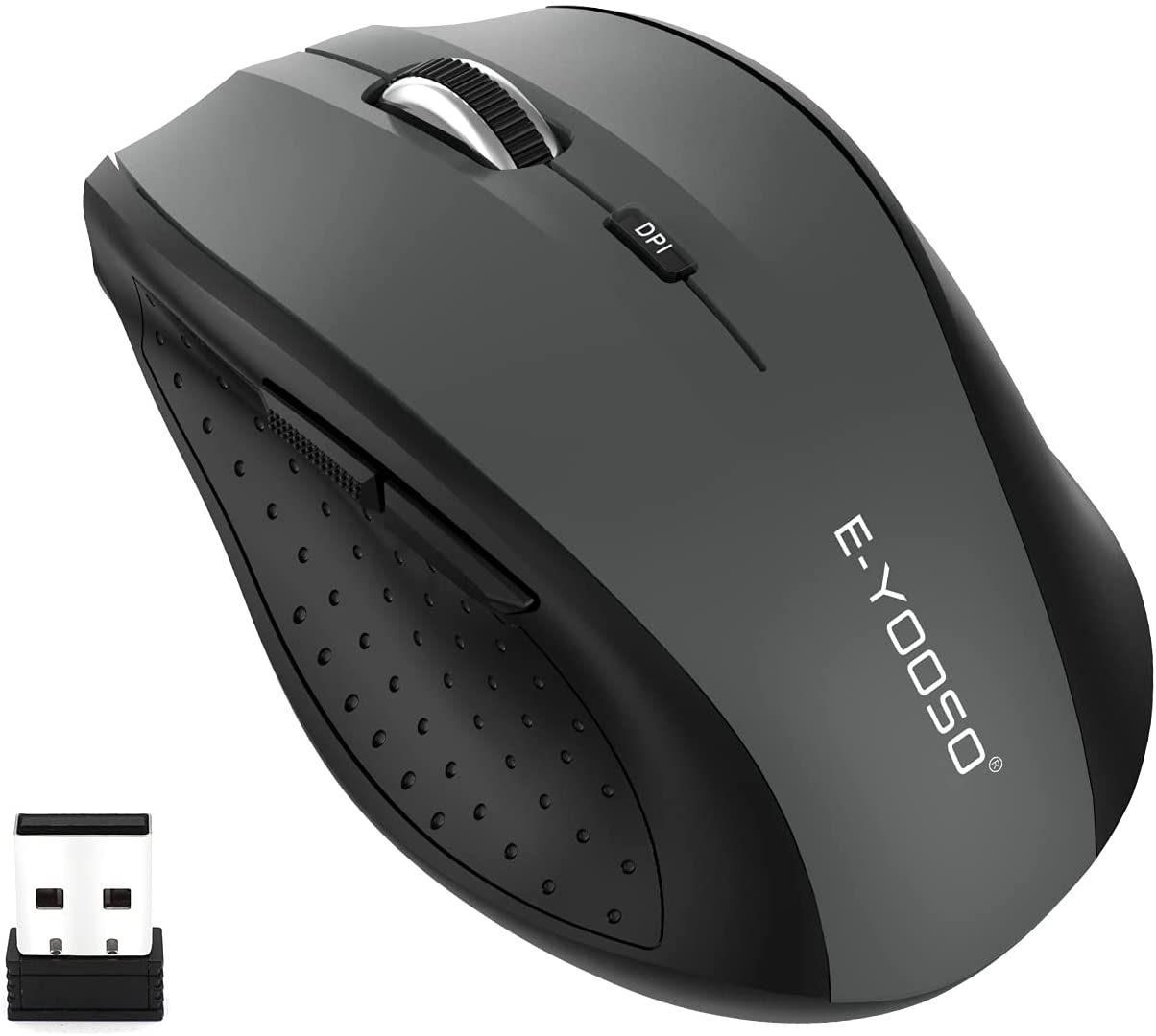 Wireless Mouse, E-YOOSO Computer Mouse 5 Adjustable DPI 6 Buttons Cordless Mouse Wireless Optical Mice with USB Nano Receiver, 2.4G Portable Ergonomic Wireless Mouse for Laptop/Windows/Mac/Office PC