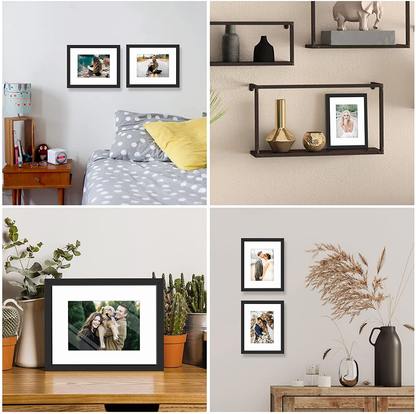 HappyHapi 8x10 Inch Picture Frames, Set of 6 Wooden Picture Frames, Tabletop or Wall Display Decoration for Photos, Paintings, Landscapes, Posters, Artwork (Black)